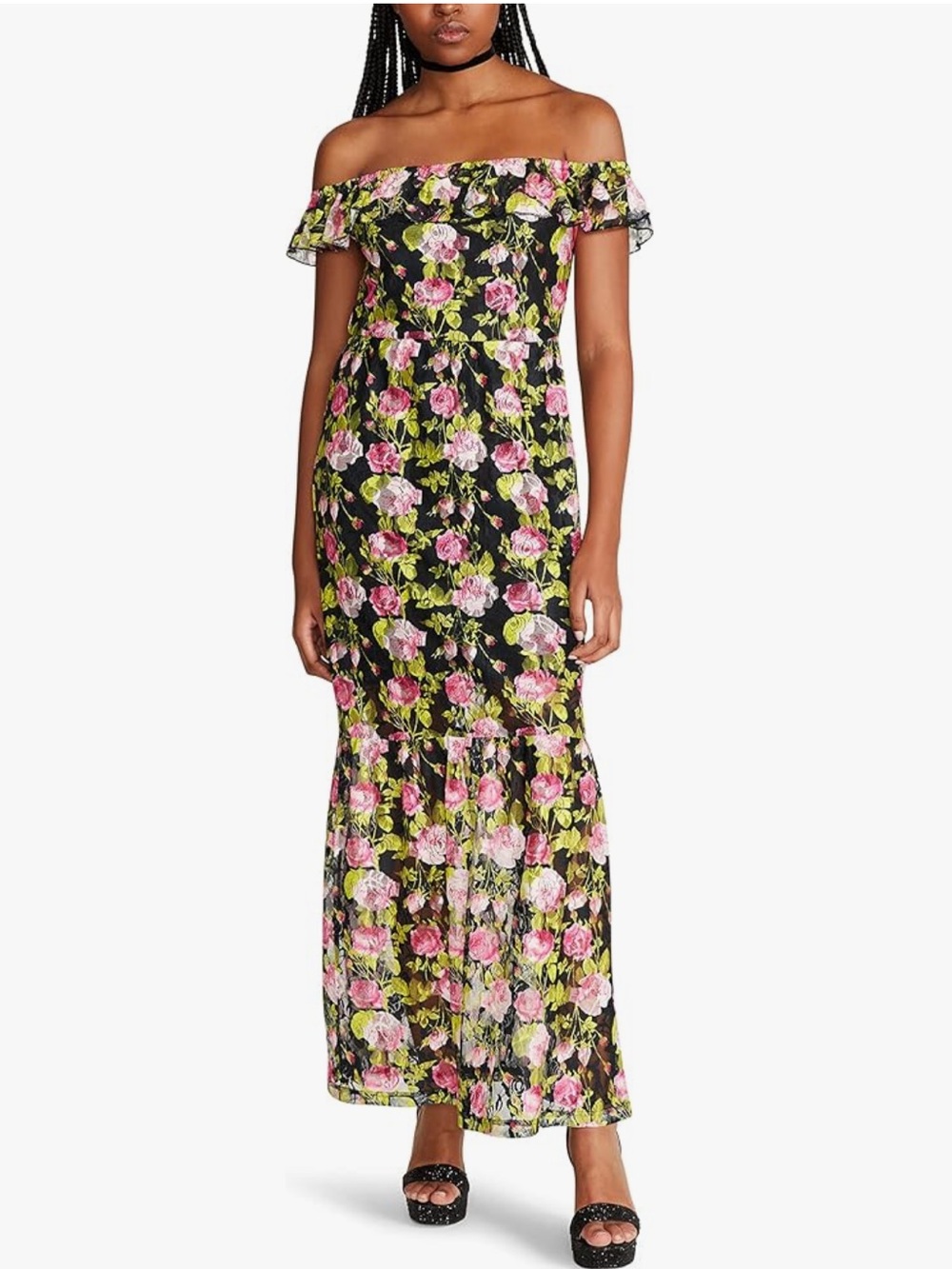 Betsey Johnson Ariel Lace Overlay Floral Off Shoulder Maxi Dress - Picture 1 of 5